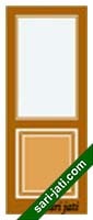 Desain pintu panil kaca 1 kotak di atas dari kayu meranti mahoni kamper merbau jati, tipe SGP 1A1 harga murah