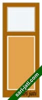 Desain pintu panil kaca 1 kotak di atas dari kayu meranti mahoni kamper merbau jati, tipe SGP 1A3 harga murah