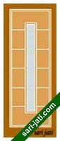 Model pintu panil plywood minimalis alur nad horisontal dan lubang kaca 1 kotak di tengah