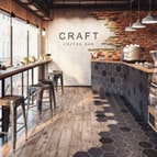 Lantai kayu merbau di kedai kopi