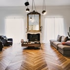 Memasang lantai kayu flooring jati pola chevron