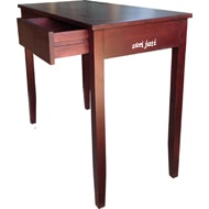 Harga meja kerja untuk ruang belajar dan kantor dari kayu merbau finishing melamine wood stain warna gelap, desain minimalis, bentuk persegi panjang, ada 2 laci, tipe Llavi WT 1C2 murah