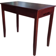 Harga meja konsol untuk ruang tamu dan ruang duduk keluarga dari kayu merbau finishing melamine wood stain warna gelap, desain minimalis, bentuk persegi panjang, memiliki 2 laci, tanpa tundan, tipe Llavi KT 1C2 murah