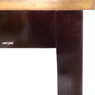 Harga meja makan untuk ruang makan dan dapur dari kayu jati perhutani I finishing melamine kombinasi wood stain terang dan gelap, desain minimalis, bentuk bujur sangkar, tanpa laci, tanpa tundan, tipe Llavi DT 1A2 murah