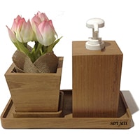 perhutani teak wood bathroom accesories tray finishing acrylic water-based with natural color wood stain HDTR 025130