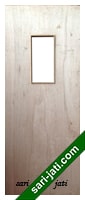 Harga pintu tripleks meranti variasi lubang kaca 1 kotak atas, desain tipe FS 1C4 murah