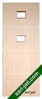 Pintu double plywood mega teak variasi lubang kaca 2 kotak dan alur nad horisontal FS 1D4